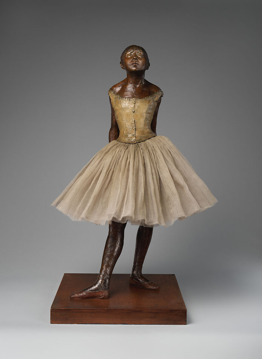 The Little Fourteen-Year-Old Dancer, Edgar Degas  French, Partially tinted bronze, cotton tarlatan, silk satin, and wood, French, Paris