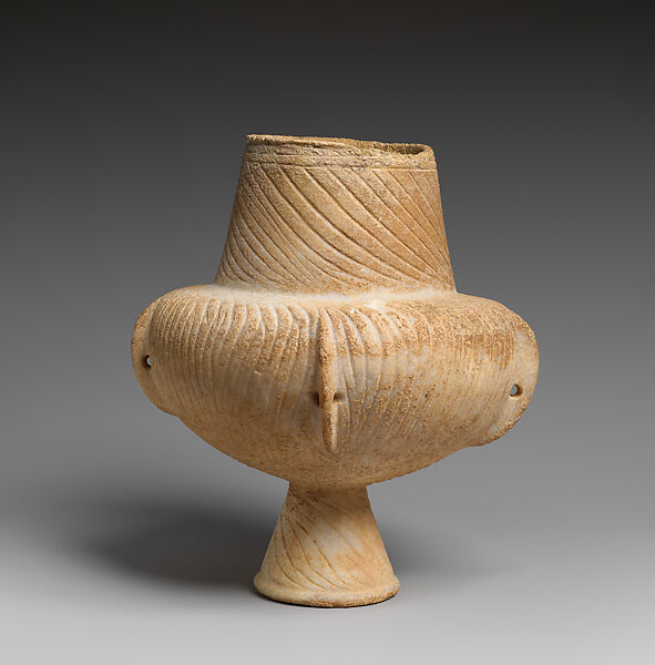 Marble vase with high foot and lug handles, Marble, Cycladic